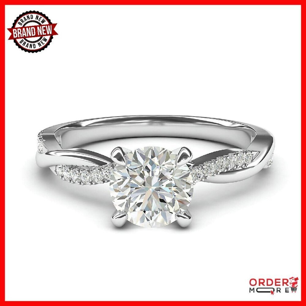 Sterling Silver 1CT Moissanite Twisted Vine Engagement Ring Size 7